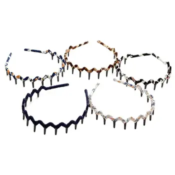 

5Pcs Comb Hair Hoop Durable Leopard Chic Teeth Comb Headband Toothed Headwear