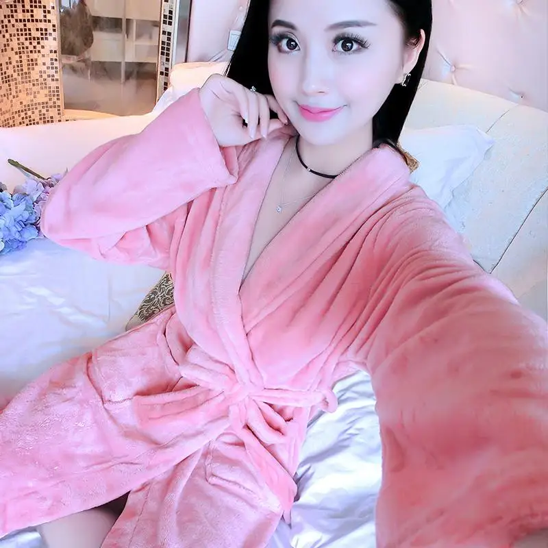 Flannel Robe10 Зимнее Фланелевое женское кимоно халат толстый коралловый флис свадебное платье GownSexy пижамы цветок интимное белье - Цвет: Flannel Robe10