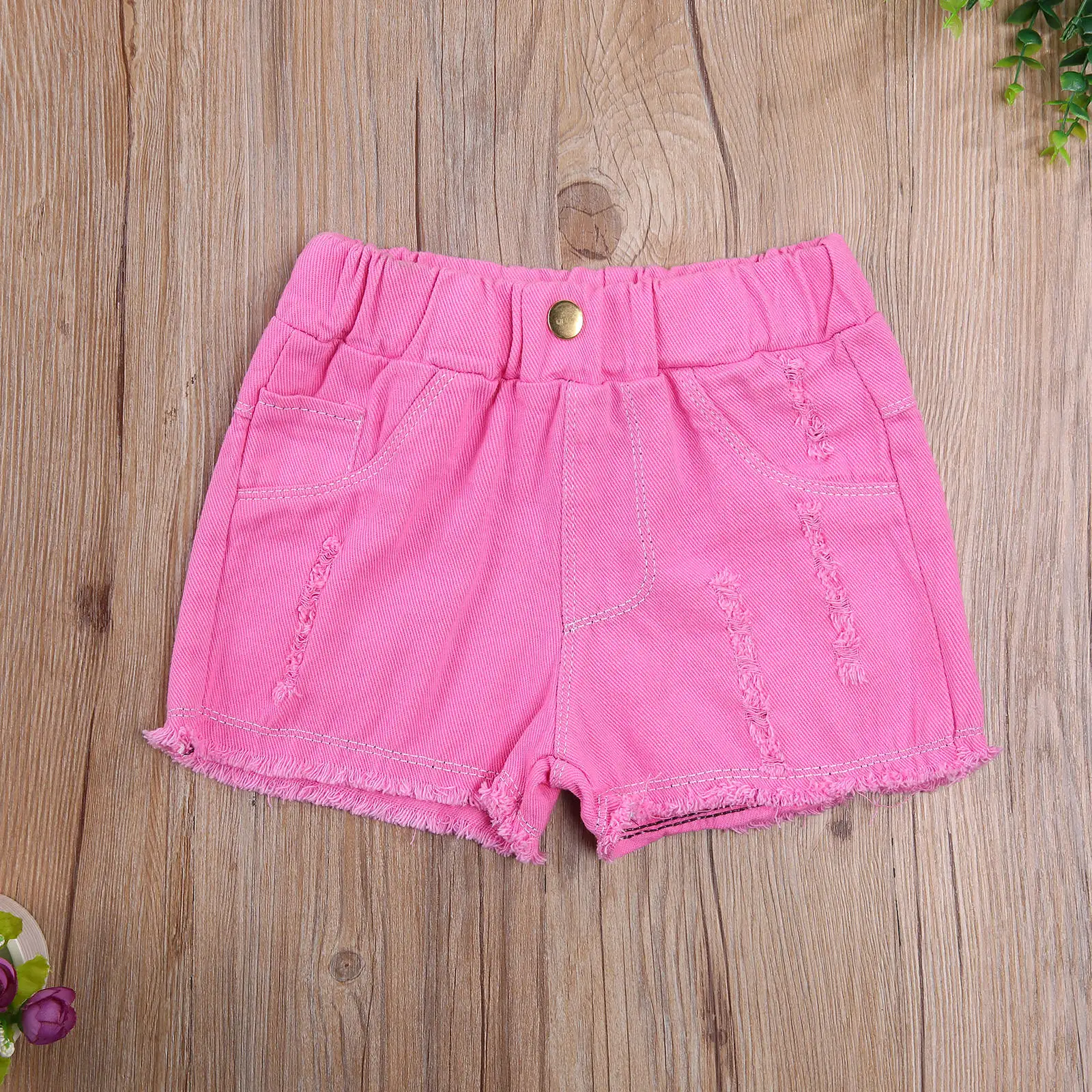 2-8y Summer Toddler Kids Baby Girl Denim Shorts Girls Solid Color High Elastic Waist Ripped Jeans Short Pants for Children kids shorts