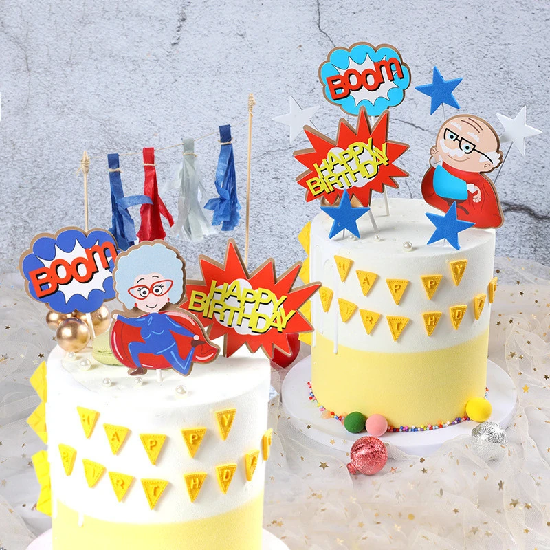Happy Birthday Grandma Cake Topper Cartoon Double-Layer Old Grandpa Grandma Super Hero Theme Happy Birthday  Cake Topper Party Decoration Accessories - Cake Decorating Supplies -  Aliexpress