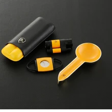 GALINER Luxury Cigar Torch Lighter Cutter Set Travel Cigar Case Humidor Leather Tube Cigar Ashtray Metal Home Smoking Set Gift