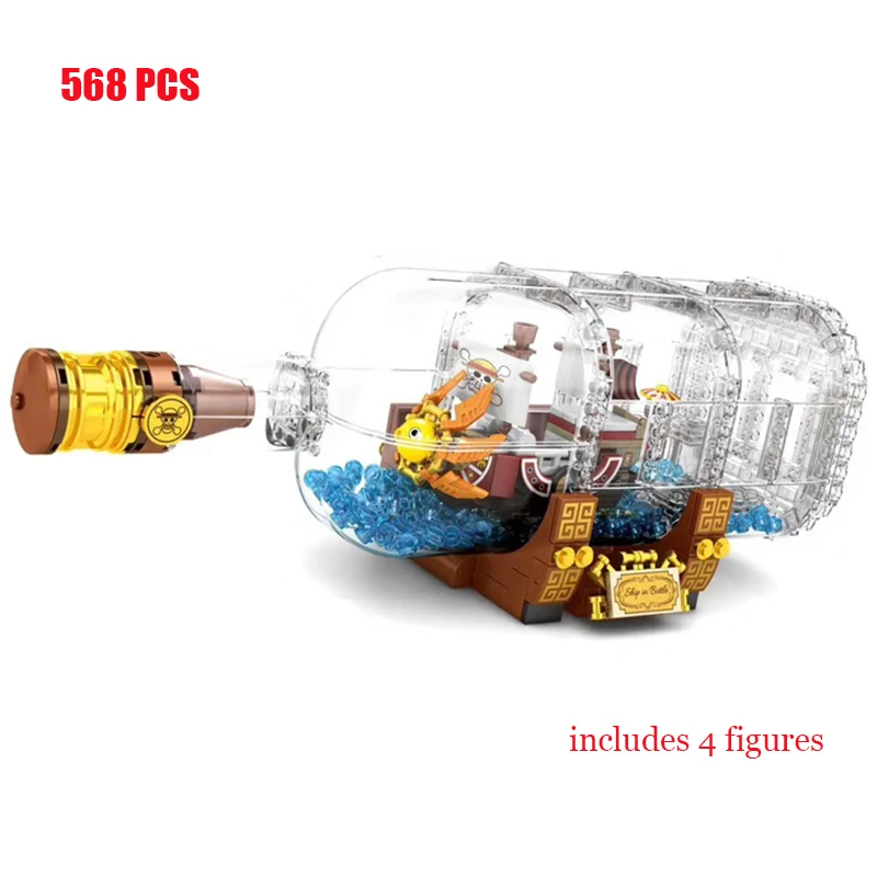 

Anime One Piece Thousand Sunny Pirate Ship in Bottle Building Blocks Kit Bricks Classic Movie Model Kids Toys For Children Gift