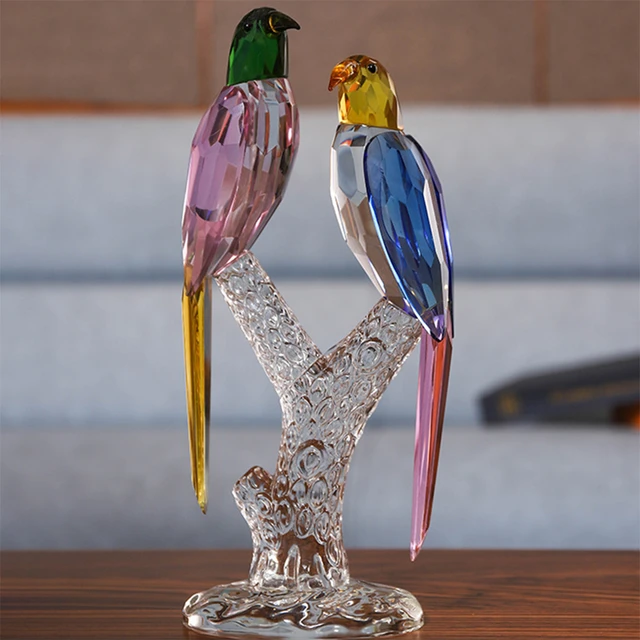 Ornament Living Room Table, Glass Figurine Animal Parrot