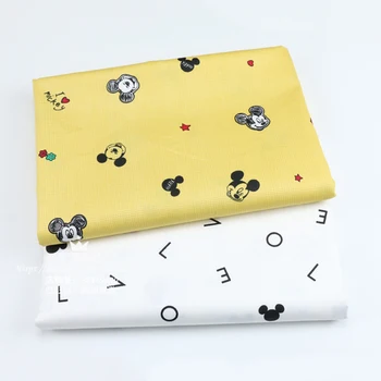 

Half Meter Cartoon Yellow Bottom With Mickey Print fabric, Handmade DIY Garment baby's Dress Cloth Soft Comfortable