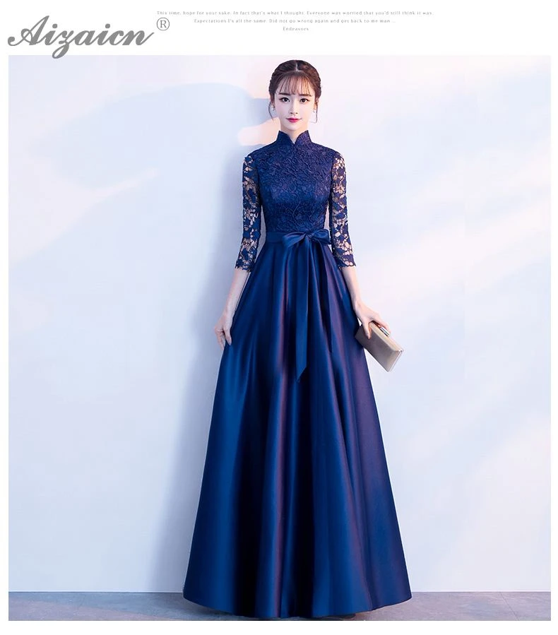 Синий Cheongsam кружева вечерние платья Qi Pao женское традиционное китайское платье Qipao продвижение халат Оригинальное элегантное винтажное платье