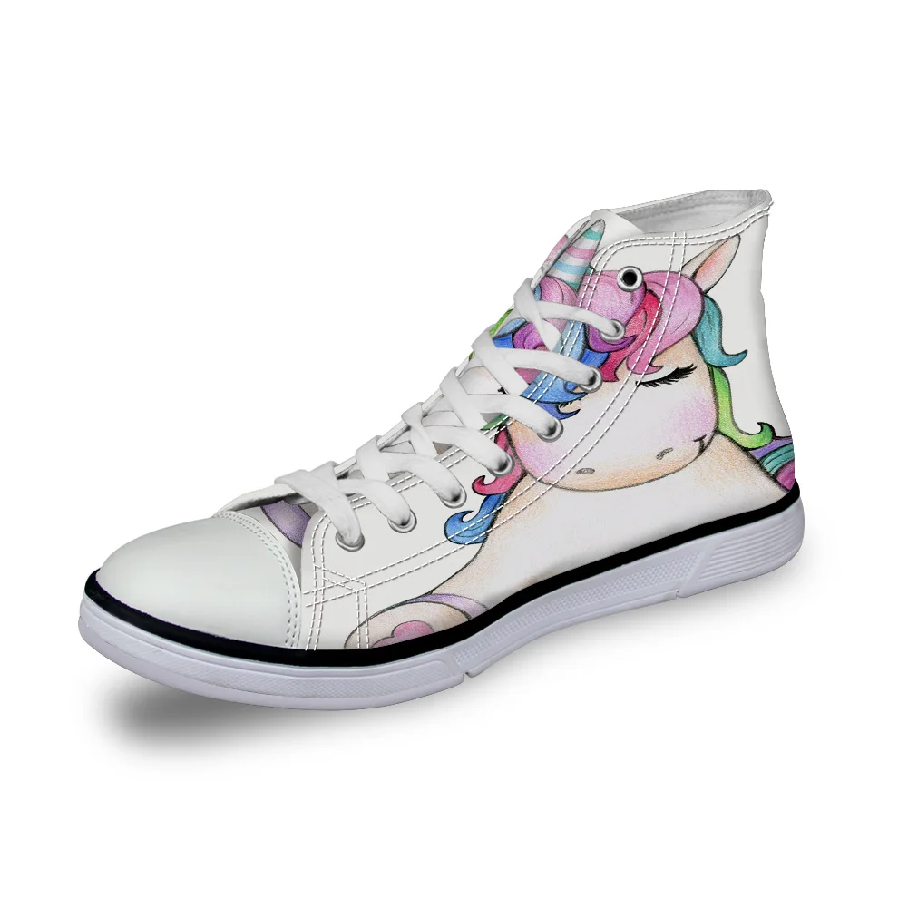 WHEREISART/Женская парусиновая обувь с мультяшным единорогом Милая Высокая флэтс