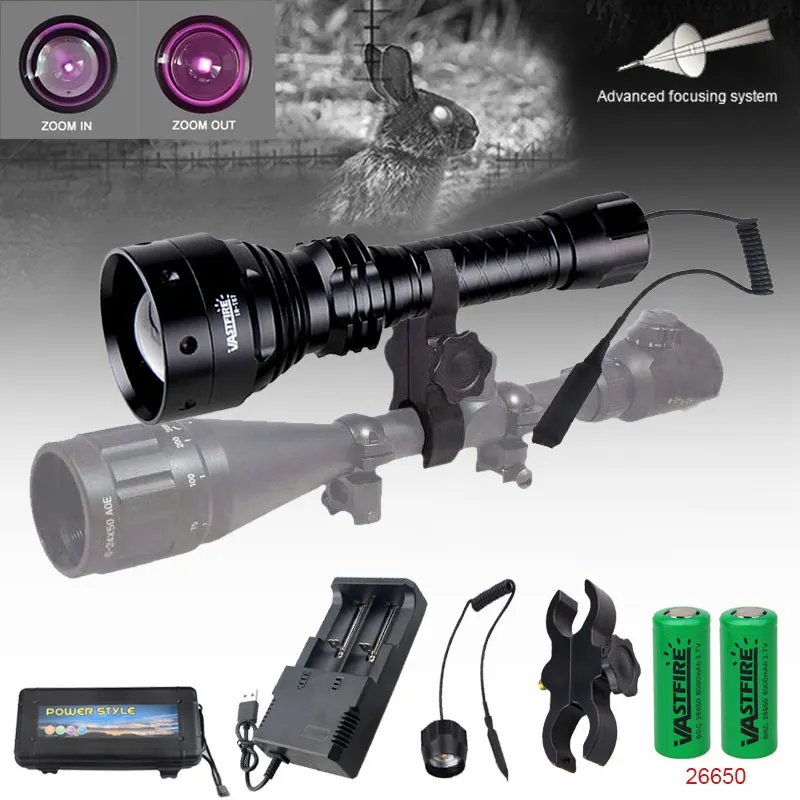 

500yards 70mm Lens Zoomable Adjustable Infrared Flashlight Hunting Torch 940nm IR Night Vision illuminator Rifle Scope Charger