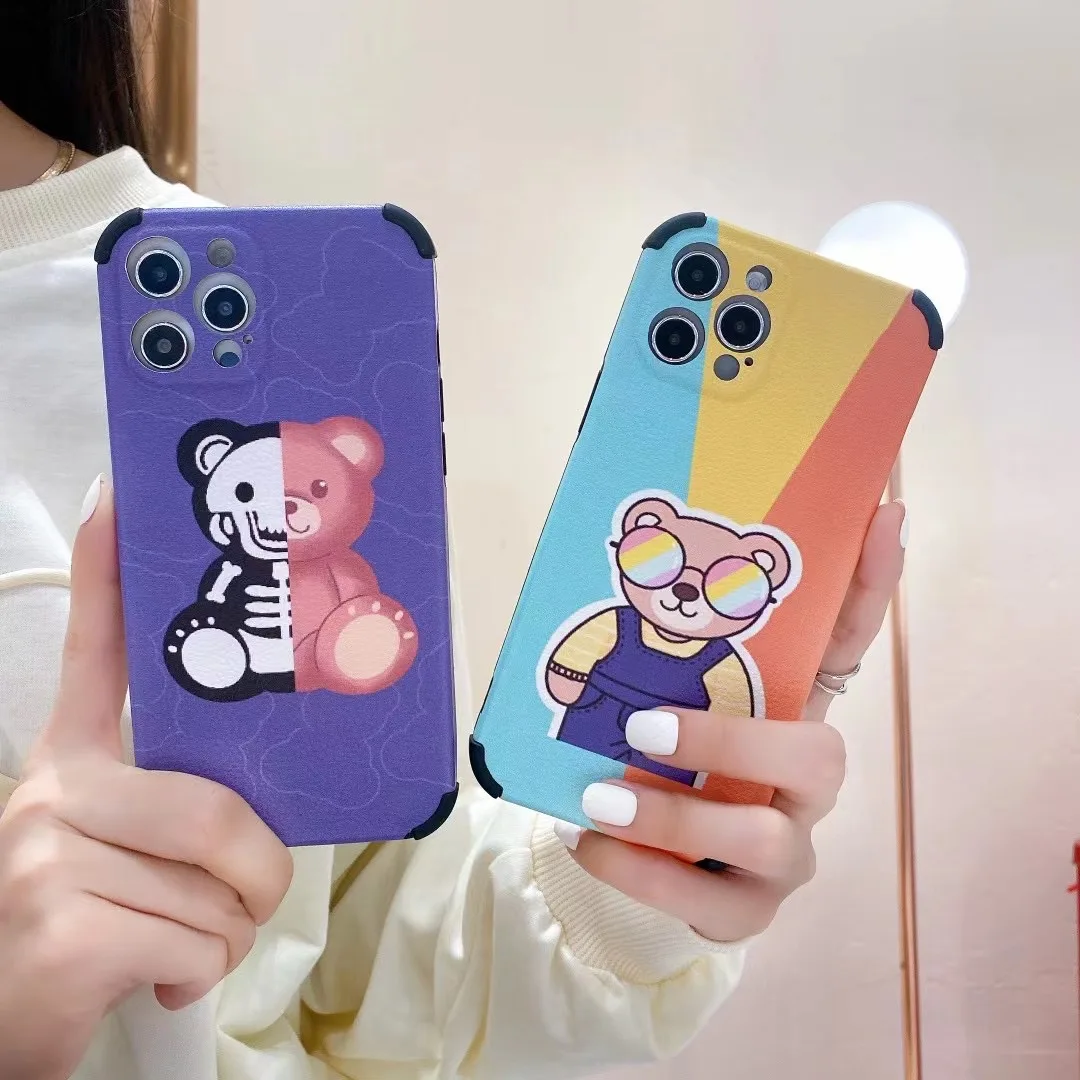 Cute Bear Phone Case For iphone 12Promax 11Promax XR XSMAX 7 8 Plus 12Pro 11 12Pro 11Pro Anti-Fall Case Cover For iphone Funda