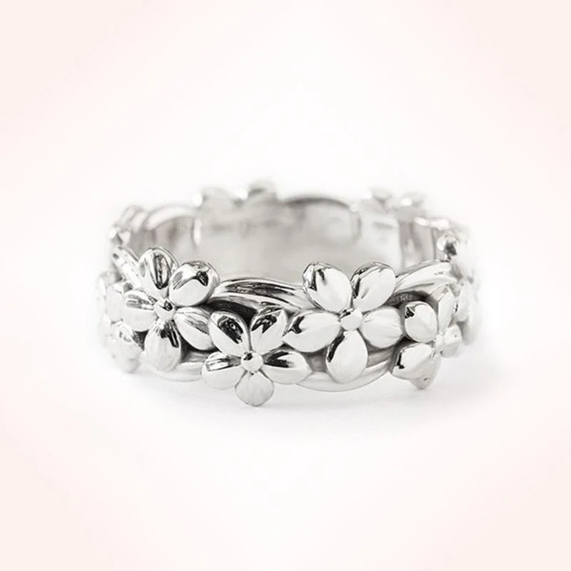 Серебристый Изысканное Новое 14K розовое золото, цветок сливы, кольцо, персонализированное модное простое ювелирное изделие, подарок - Цвет камня: Серебристый