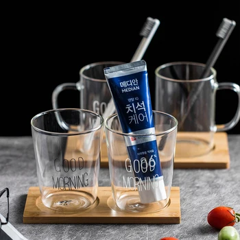 

Fashion Creative Glass Mouth Cup Set Washing Cup Couple Household Brushing Cup Transparent Cup WJ1129