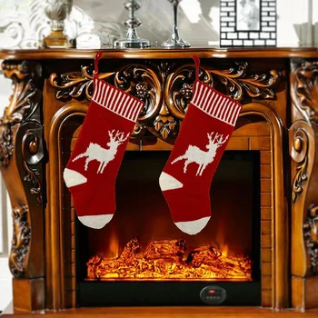 

2 Pcs Christmas Stocking, Xmas Fireplace Socks Candy Gift Bag Christmas Tree Hanging Ornaments Decoration of Gifts