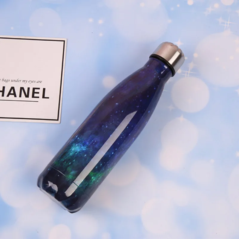 Оригинальная Спортивная бутылка для воды из нержавеющей стали, бутылка колы, термос, вакуумная двухслойная, 304, деревянная мраморная вакуумная посуда для напитков - Цвет: Star Sky-Blue
