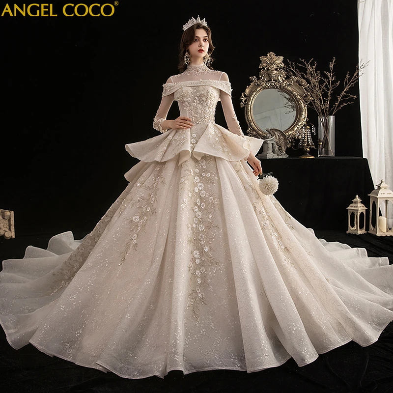 High Quality Wedding Dress 2020 Luxury Bridal Dress Gorgeous Shiny Beadwork Handwork Flower Cathedral Train Vestido De Noiva High Quality Wedding Dress 2020 Luxury Bridal Dress Gorgeous Shiny Beadwork Handwork Flower Cathedral Train Vestido De Noiva