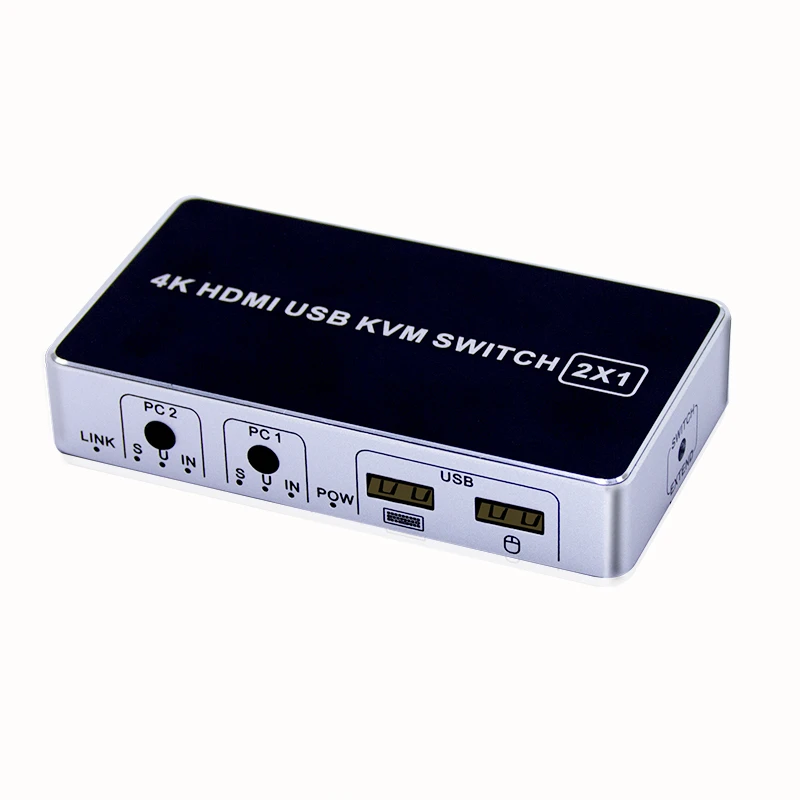 HDMI 2 в 1 выход 2 порта KVM переключатель USB2.0 мышь и клавиатура синхронизатор KVM 4 к компьютер 2X1 конвертер принтер монитор 4 кабеля - Цвет: black