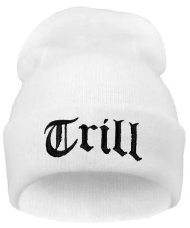 White TRILL Новинка, зимняя шапка с вышивкой, мужские шапки, женские шапочки, теплая хип-хоп шапка, шерстяная вязаная шапка, женские шапочки - Цвет: White TRILL
