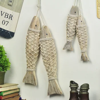 

Wooden Fish Miniature Figurines Retro Hand-made Hanging Decorations Creative Mediterranean Style Home Decor Wood Fishes Ornament