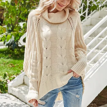 

2020 Autumn Winter Casual Turlneck 2 Solid Color Sweater Patchwork Loose Size S-xl Women Pullover Jl-yh320
