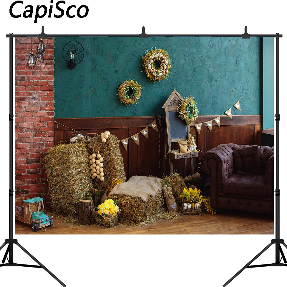 Capisco Пасха Весна цветы из яйца стог сена фон для фотосъемки с изображением Baby Shower