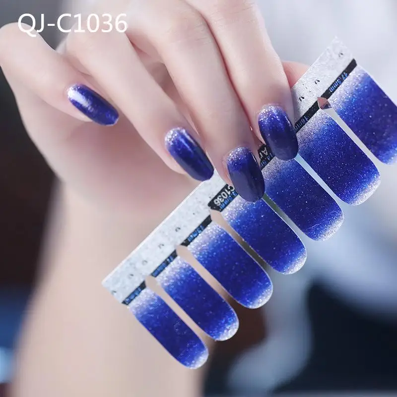 Блестящий Порошок градиентные цветные наклейки для ногтей накладные ногти лак стикер DIY самоклеющиеся клей для ногтей украшения красоты - Цвет: QJ-C-1036
