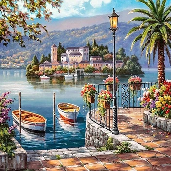 Skup ARMYQZDIY 5D Diament Malarstwo Cross Stitch Miasto Nad Morzem Zestaw Mozaiki Diamenty Haft Diamentowe Kwadraciki Rzemieślnicze Home Decor Craf