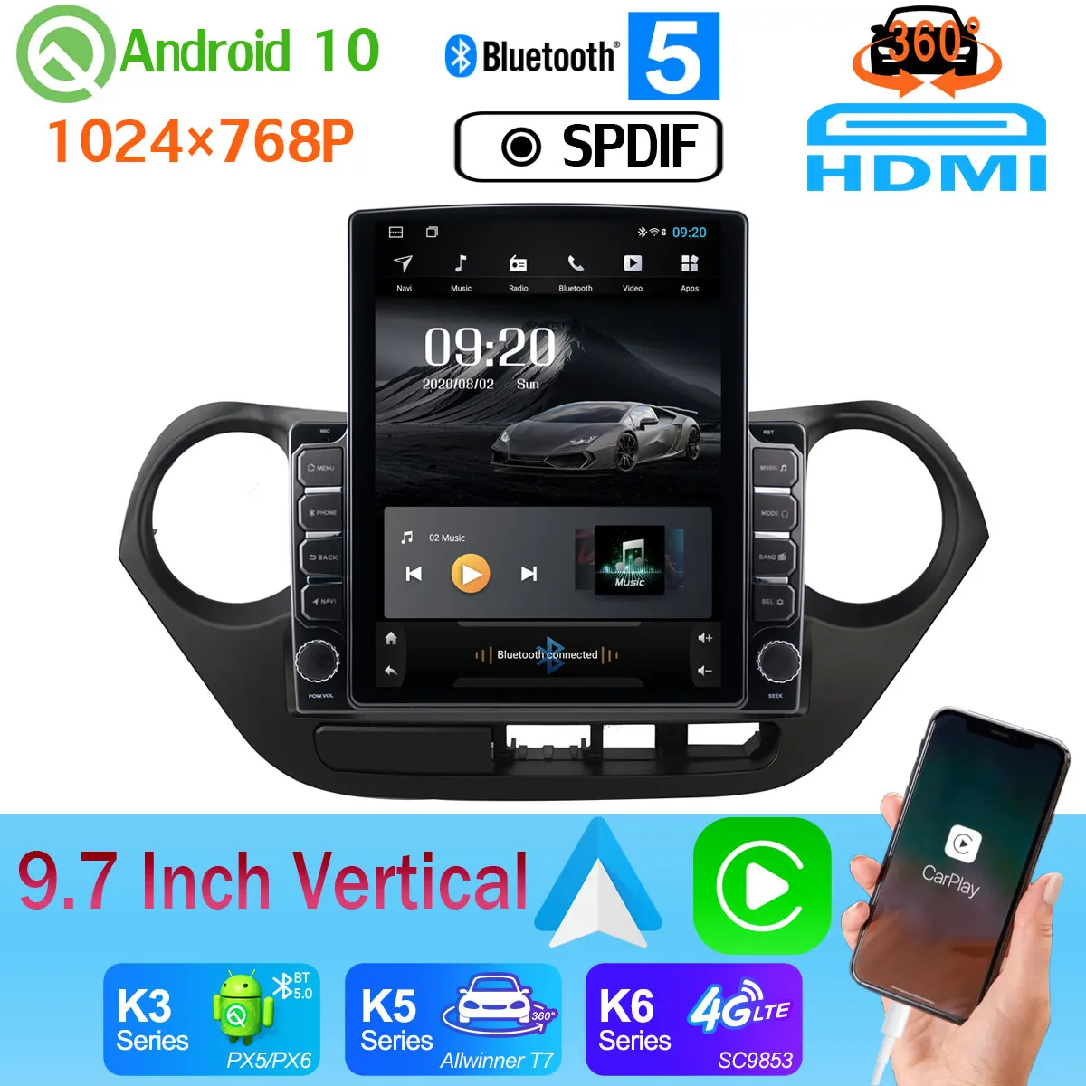 Android 10 0 9 7 &quotВертикальное 1024*768 автомобильное радио для Hyundai i10 Grand 2013 2016