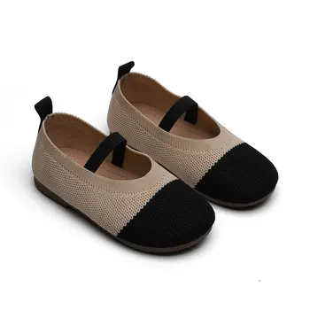 

Kids Knitted Mesh Shoes Princess Girls Round Toe Breathable Casual Flats Lightweight Spring Autumn Single Shoes Slip-on Moccasin