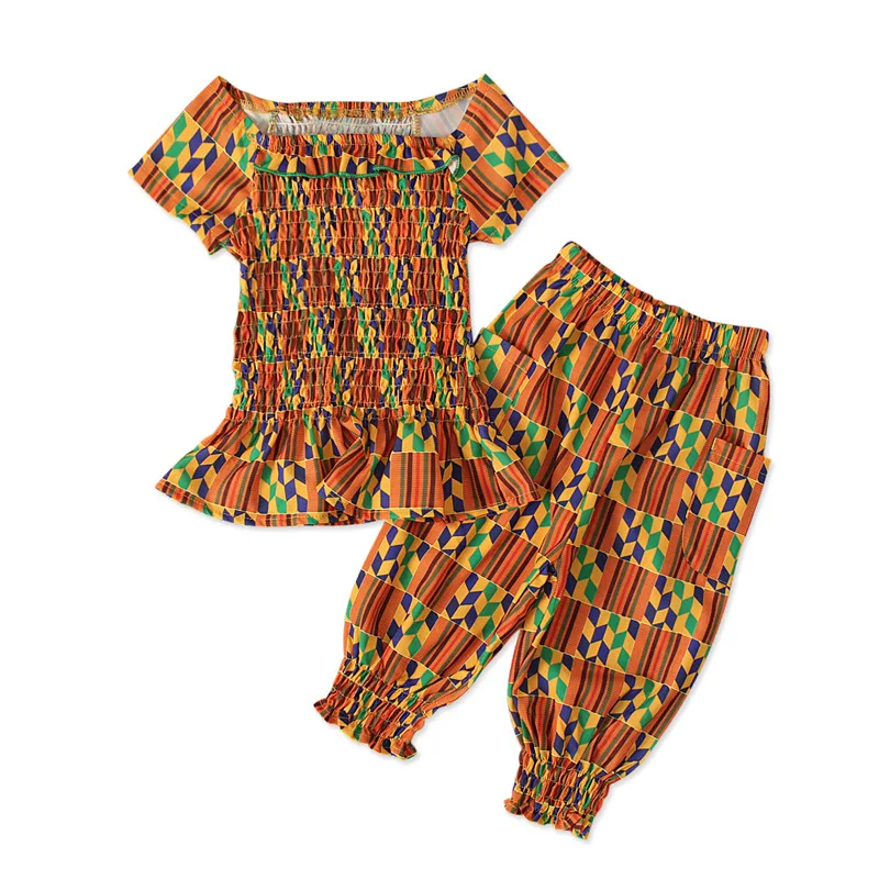 Summer kids news african clothes baby girl top pants suit dashiki print african dresses for
