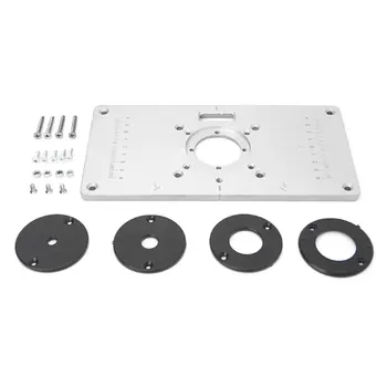 

Aluminum Router Table Insert Plate Multifunctional Engraving Machine Wood Flip Panel with 4 Rings for Woodworking Benches