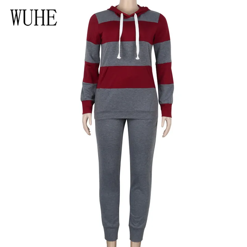 WUHE Retro Bodycon Two Pieces Sets Hooded Crop Top and Skinny Pants Elegant Striped Tie-up Casual Go Out Playsuits Plus Size 3XL