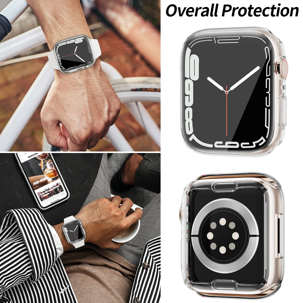 Full Protective Case for Apple Watch Series 7 41mm45mm 654321 Soft Cover Bumper Screen Protector for iWatch Series 7 Accessories