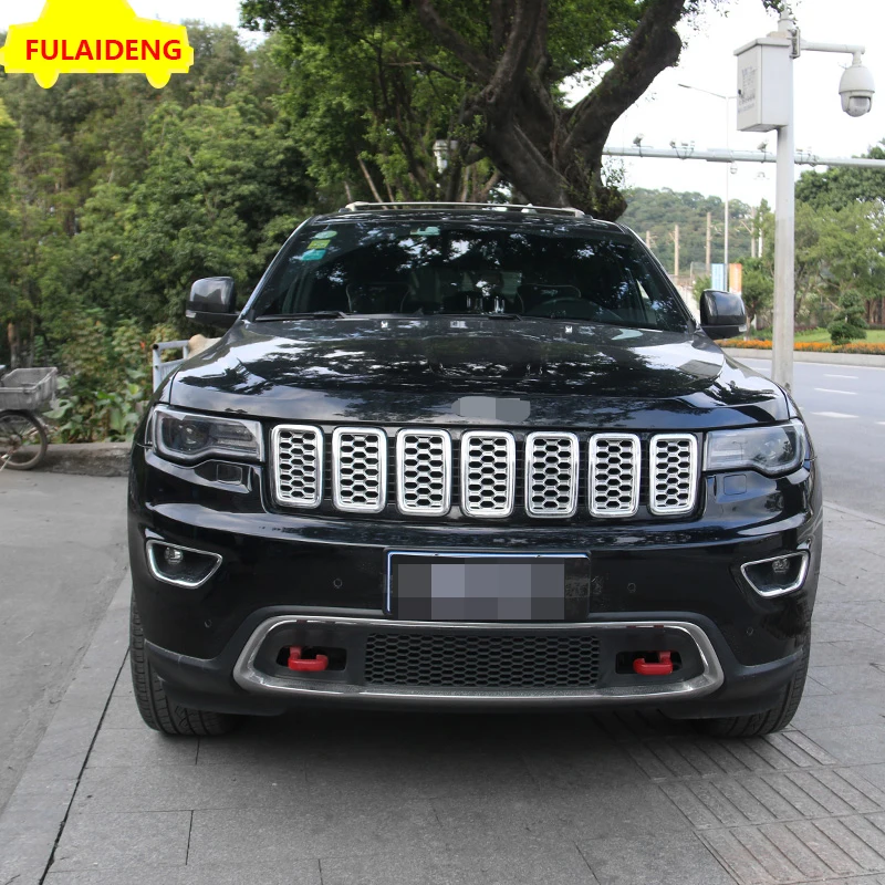 7pcs For Jeep Grand Cherokee- ABS Chrome Honeycomb Front Grille Car Grill Mesh Inserts Car Styling Accessories