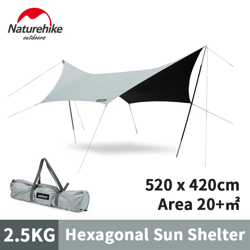 Naturehike открытый шестиугольный солнцезащитный козырек 8 10 человек большая площадь 20 Black черный герметик тент