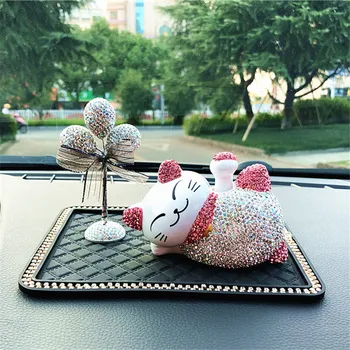

Lucky Cat Car Decoration Creative Diamond Set Lucky Cat Dashboard Furnishings Doll Cartoon Car Decoration