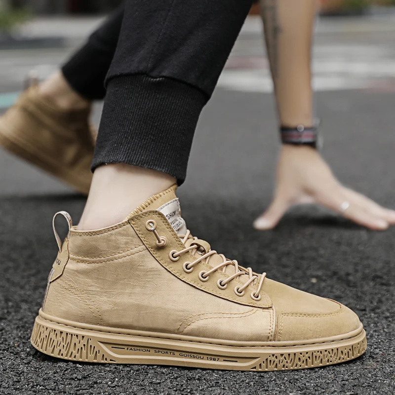 

2019 autumn and winter men's shoes autumn canvas shoes high to help shoes shoes autumn wild white casual shoes men's net red tid