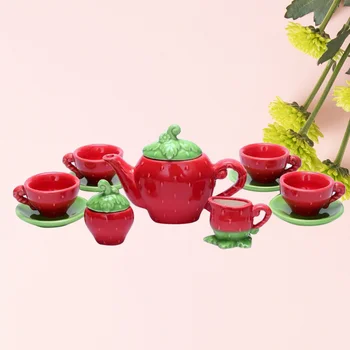 

Play House Toy Simulation Afternoon Tea Set Strawberry Shaped Ceramic Educational Plaything for Children Kids Toddlers (Red)