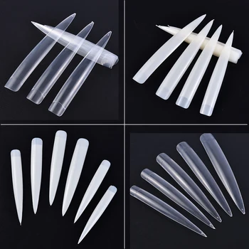 

120Pcs/Bag Extra Long Stiletto/Curved Sharp Ending half Cover French Salon False Tips Nail Art Acrylic Gel 10Sizes Press On Nail