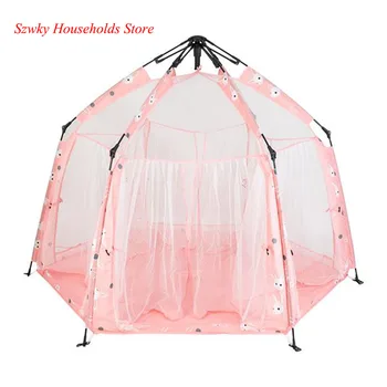 

Printed Pongee Automatic Shelf Tent with Tote Bag Blue/Pink Cute Practical Tent for Kids Indoor Outdoor Use Removable Ceiling