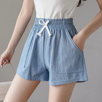 

Fashion Women Short Summer high wais Casual Solid Cotton line shorts for girls with Bow drawstring plus size L-4XLloose short