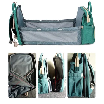 

Mom Backpack Folding Crib Fashion Zipper Nappy Changing Waterproof Baby Care Large Capacity Oxford Cloth With Stroller Hook