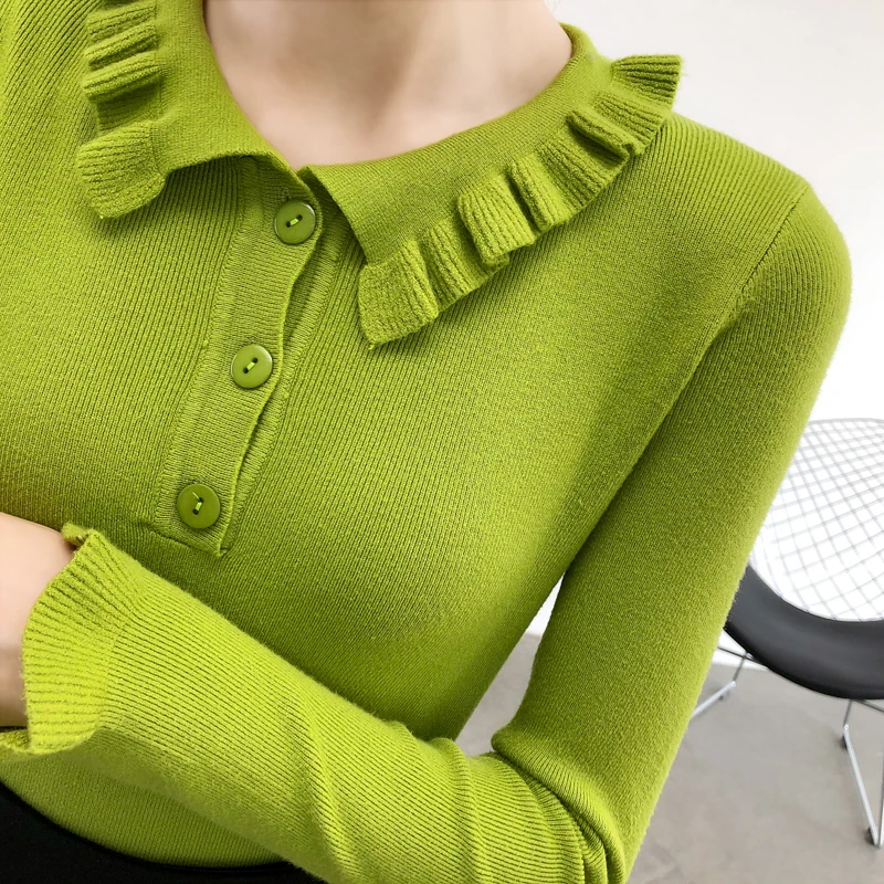 2019 Women Flare Sleeve Ruffles Sweaters Winter elastic Slim Ladies knit Soft Pullovers female Tops fashion jumpers cardigan for women