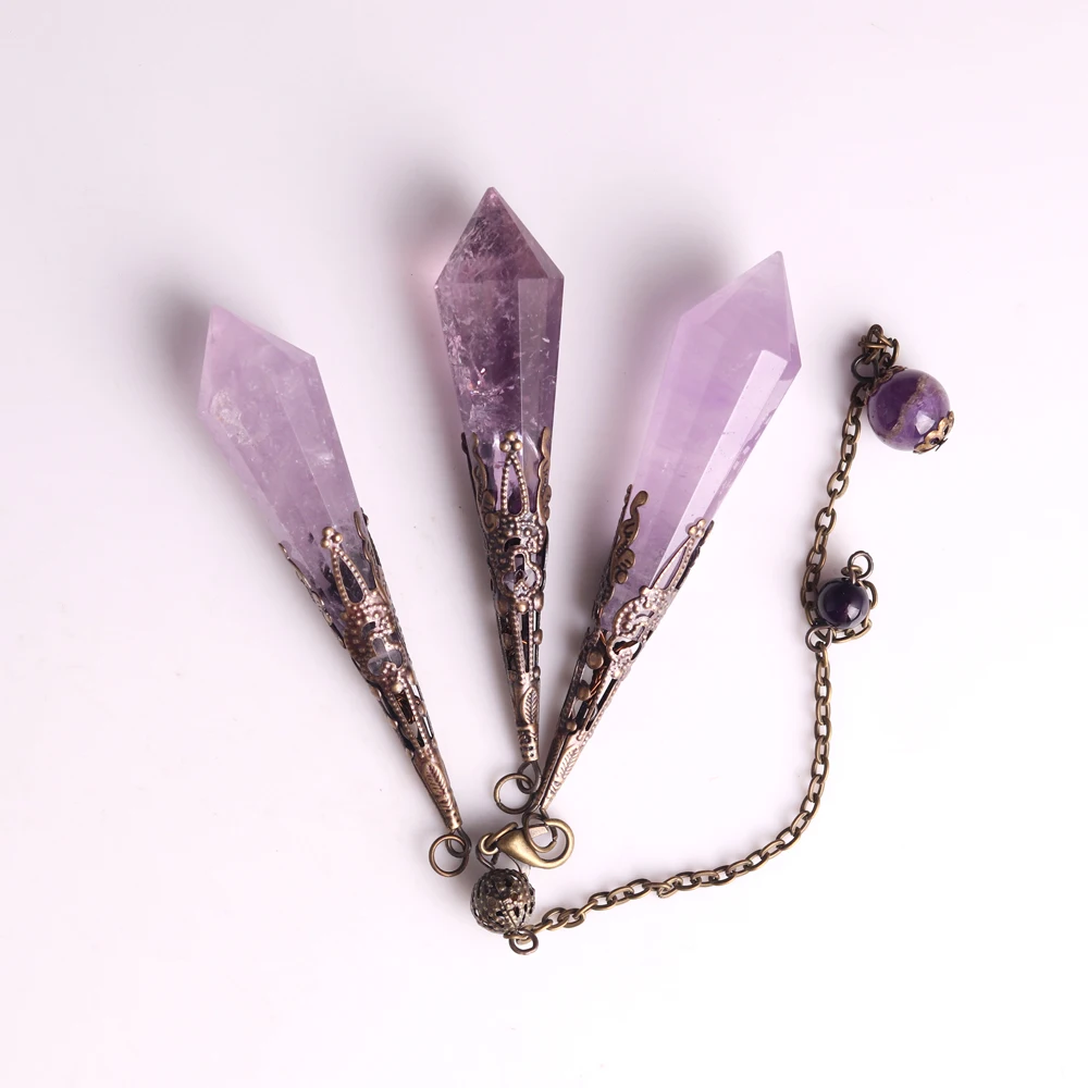 High Quality Natural Stone Facet Amethysts Pendulum for Dowsing Pendant Healing Purple Crystal Pendule Chakra Pendulum Jewelry 2