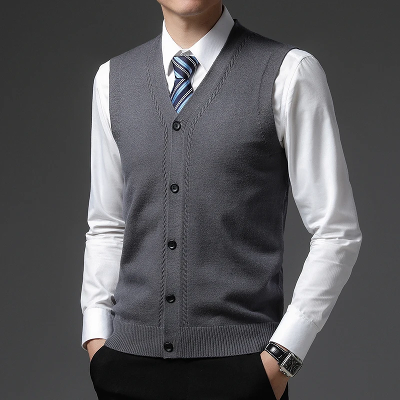 Level 4 Anti-pilling Pleuche Winter V Neck Knit Cardigan Casual Sweater Vest Sleeveless men sweater vests mens knitted vest