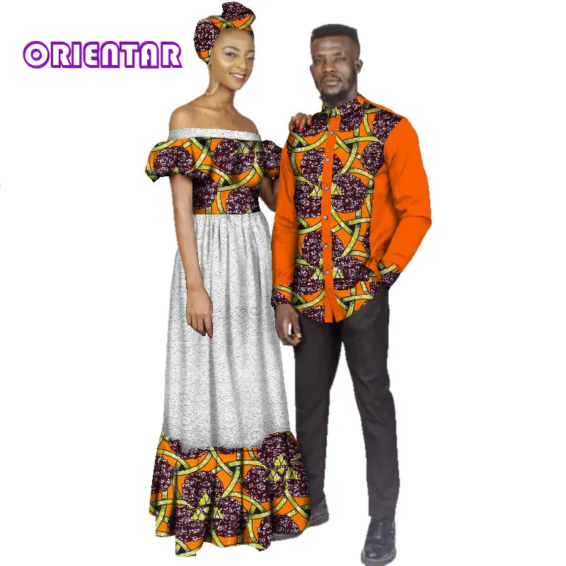 Африканская одежда для пар женское белое кружевное длинное платье с воротником