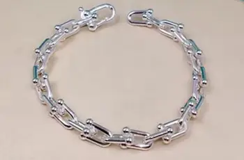

925 Sterling Silver Fashion geometric Chain Circle Bracelet Personality hip hop punk Lock Chain Bracelet couples famous jewelry