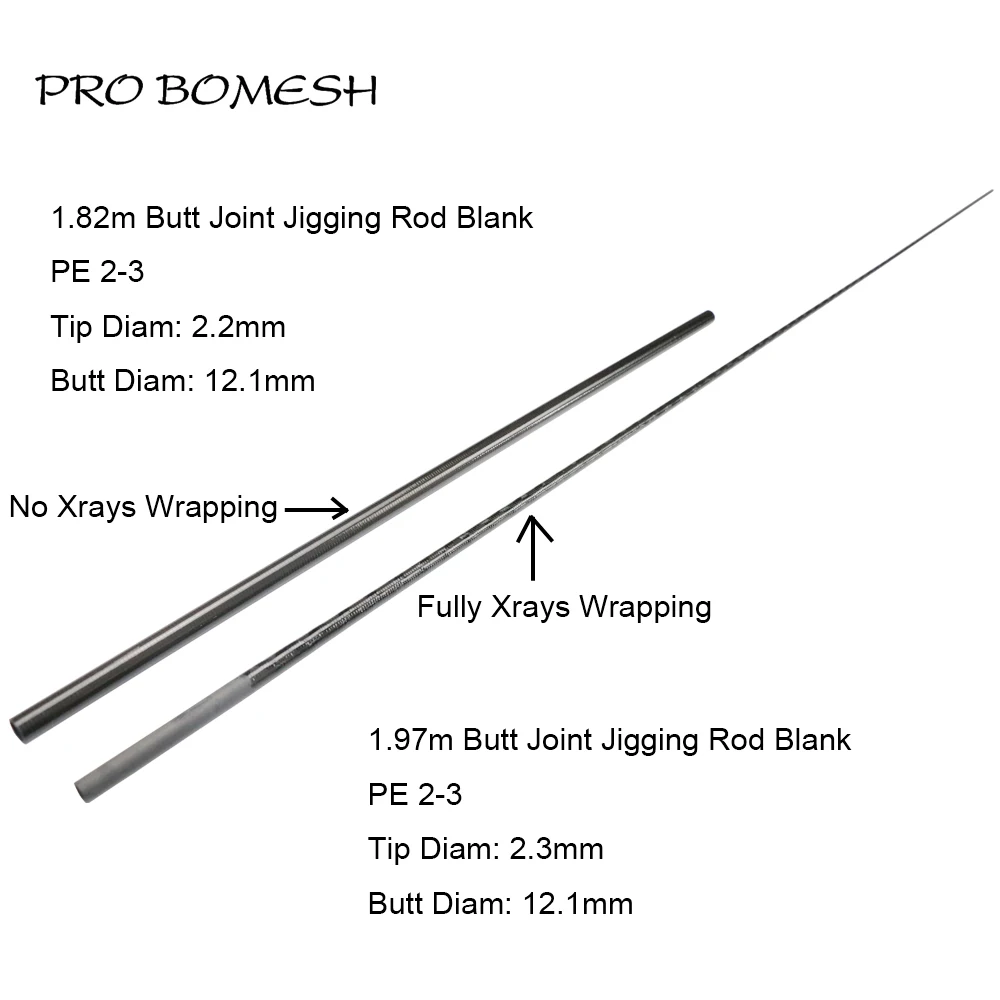 PROBOMESH 2 Blanks 1.82m/6ft 1.97m/6ft6 Butt Joint Xrays Wrapping Carbon Fiber Boat Rod Jigging Blank DIY Fishing Repair | Спорт и