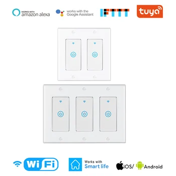 

Smart WiFi Light Touch Voice Control Wireless Wall Switch work with Alexa Echo Google Home 2gang 3gang US WiFi touch switch