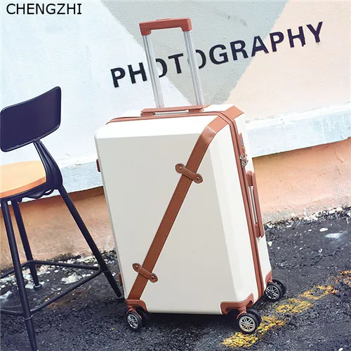 CHENGZHI Fashion vintage series 20" 22" 24" 26inch rolling luggage spinner men travel suitcase women trolley bag with wheels - Цвет: creamy-white