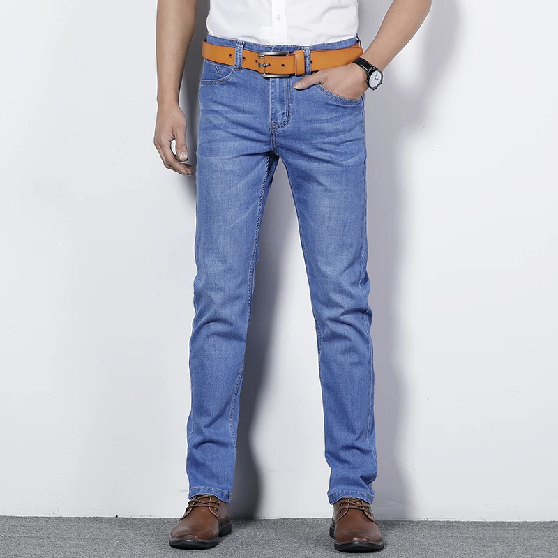 70% OFF For Casual Men's Washed Pure Color Denim Jeans Fashion Business Trend Trousers Zipper Straight Streetwear Long blue Pants 40