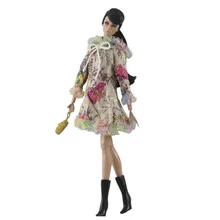 Chaqueta con capucha Floral para muñeca Barbie, ropa de invierno a la moda, bolso de mano, abrigo cálido, vestido, accesorios para muñecas BJD, juguete para niños, regalo para niñas, 1/6