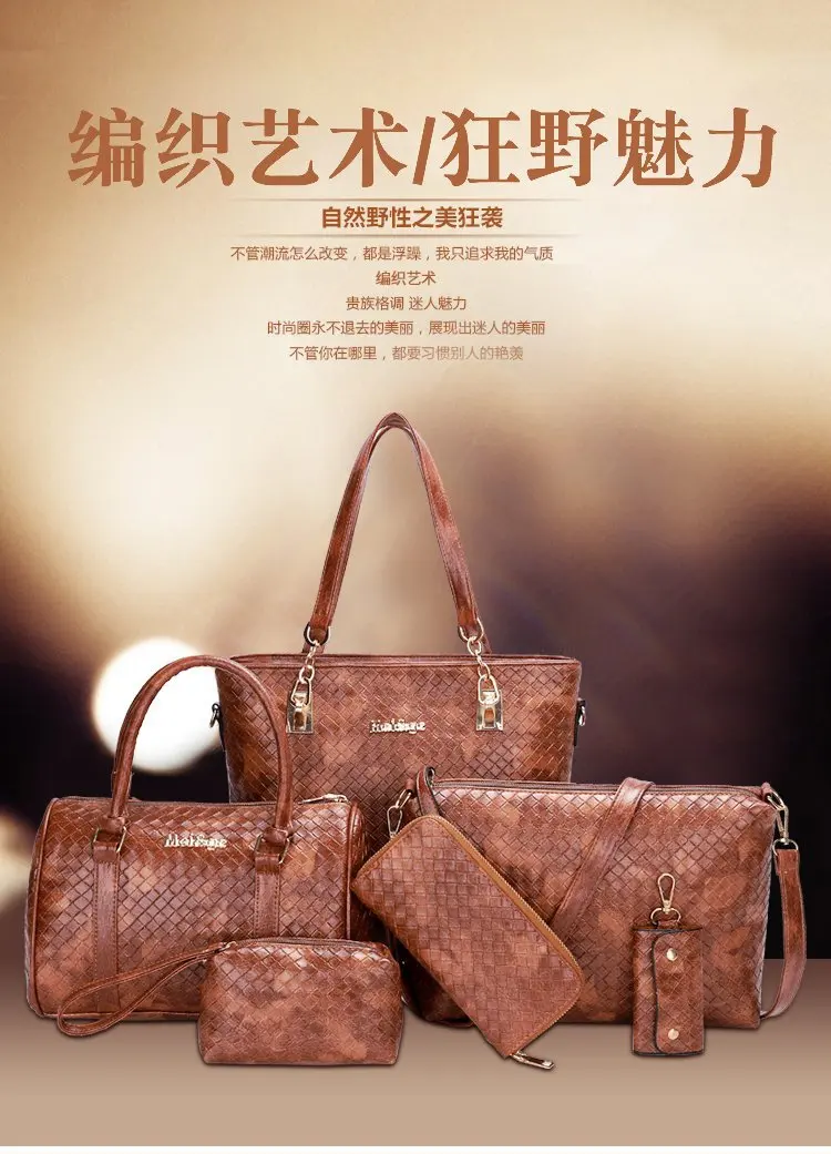 

Qian yi niao 2019 Four Seasons Europe And America Style Different Size Bags Six Pieces Set Women's Handbag Weaving Shoulder WOME